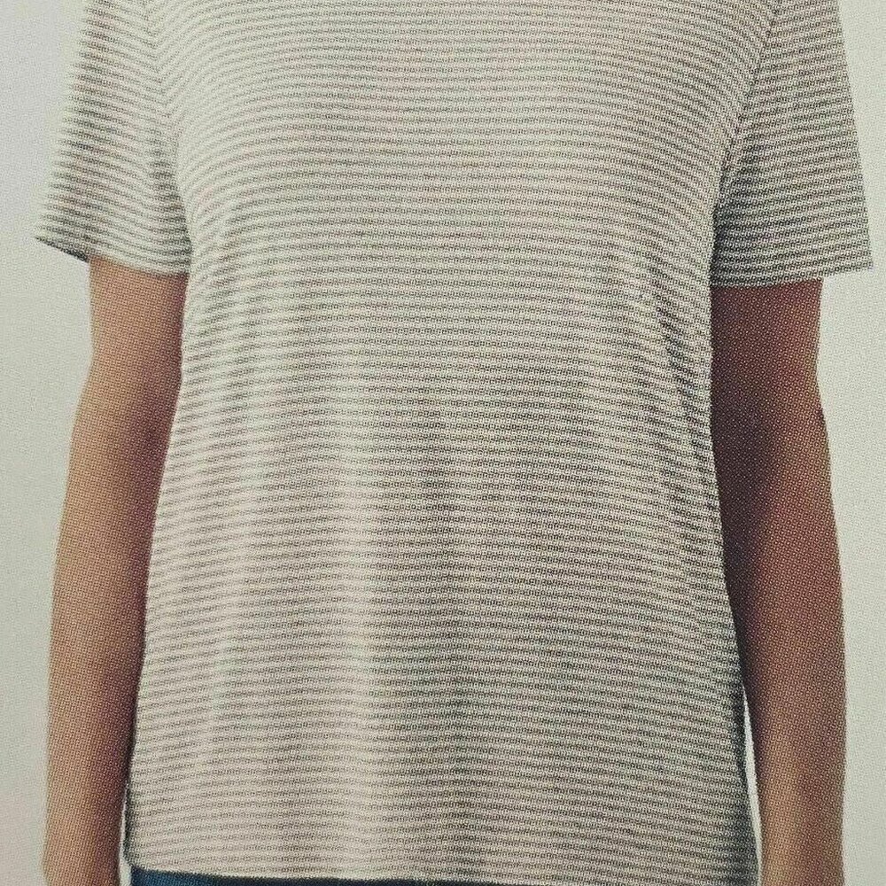 Splendid Ladies Short Sleeve Cotton Modal Crew Neck Top Shirt (White/Gray Large)